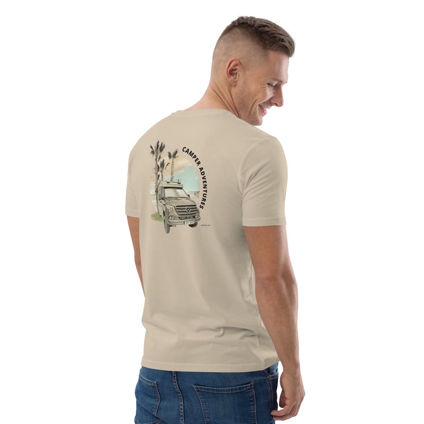 Camper adventures back Unisex organic cotton t-shirt
