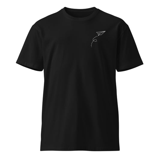 Embroidery accent paper plane dark, unisex premium t-shirt